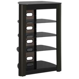 Rackhams Zinnia 5-Shelf Black Glass with Gloss Black Fascia Flat Screen TV/Hi-Fi/AV Rack Glass Stand - thumbnail 4