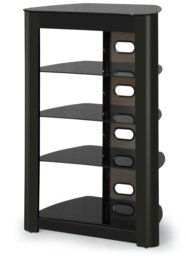 Rackhams Zinnia 5-Shelf Black Glass with Gloss Black Fascia Flat Screen TV/Hi-Fi/AV Rack Glass Stand - thumbnail 6