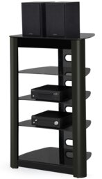 Rackhams Zinnia 5-Shelf Black Glass with Gloss Black Fascia Flat Screen TV/Hi-Fi/AV Rack Glass Stand - thumbnail 3