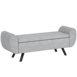 Rackhams Storage Ottoman with Armrest, Upholstered Linen Storage Bench, Window Seat with Rubberwood Legs, Footstool for Bedroom Living Room, Hallway, Dark Grey - Dark Grey