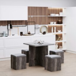 Rackhams Dining Table w/ 4 Ottomans Seats Kitchen Home Furniture Set Modern Style