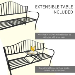 Rackhams Outdoor Metal Frame 2 Seater Bench Patio Park Garden Seating Chair - Black - Metal - 160cm x 53cm x 95cm - thumbnail 3