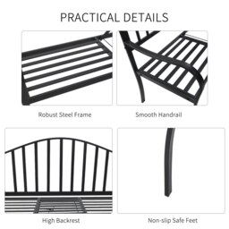Rackhams Outdoor Metal Frame 2 Seater Bench Patio Park Garden Seating Chair - Black - Metal - 160cm x 53cm x 95cm - thumbnail 4