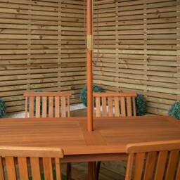 Rackhams Outdoor 4 Person Rectangular Wooden Garden Dining Table Chairs with Cream Parasol and Base Set - Outdoor Furniture Sets - thumbnail 3