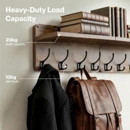 Rackhams Wall Coat Rack 2 PCS 8 Hooks Wall Mounted Heavy Duty Wooden Organiser - thumbnail 5