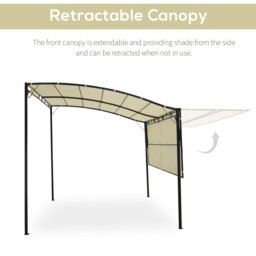 Rackhams 3 x 2.5m Patio Metal Gazebo Pergola Wall Mount Outdoor Shelter, Cream - Cream White and black - Polyester fabric, powder coated steel - 300L x 250W x 200-250Hcm - thumbnail 3
