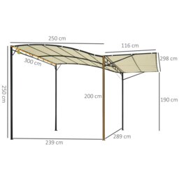 Rackhams 3 x 2.5m Patio Metal Gazebo Pergola Wall Mount Outdoor Shelter, Cream - Cream White and black - Polyester fabric, powder coated steel - 300L x 250W x 200-250Hcm - thumbnail 5