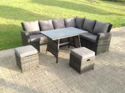 Rackhams High Back Rattan Corner Sofa Set Dining Table Outdoor Furniture Dark Grey Mixed Right Option - thumbnail 1