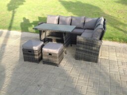 Rackhams High Back Rattan Corner Sofa Set Dining Table Outdoor Furniture Dark Grey Mixed Right Option - thumbnail 2
