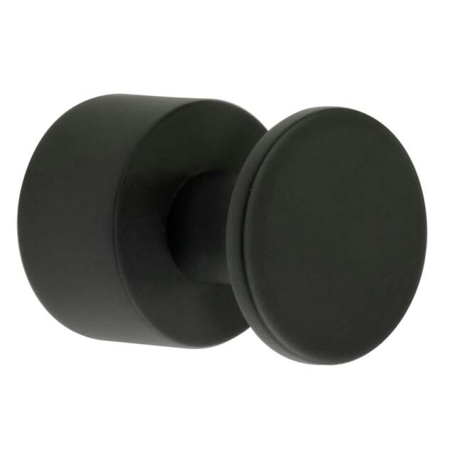 Rackhams Pair of Matt Black Towel Hooks (19mm) Wall Mounted Bathroom Storage Round Robe Hooks Clothes Hanger Coat Peg - image 1
