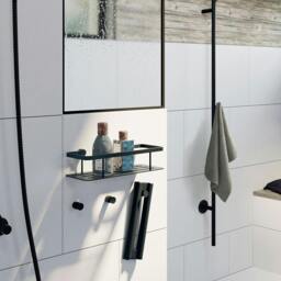 Rackhams Pair of Matt Black Towel Hooks (19mm) Wall Mounted Bathroom Storage Round Robe Hooks Clothes Hanger Coat Peg - thumbnail 3