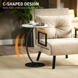 Rackhams C Shaped Side Table, Round Bedside Table w/ Marble Effect Top, White - Φ40 x 1.5 cm - Particleboard, metal - Side table - thumbnail 4