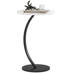 Rackhams C Shaped Side Table, Round Bedside Table w/ Marble Effect Top, White - Φ40 x 1.5 cm - Particleboard, metal - Side table - thumbnail 2