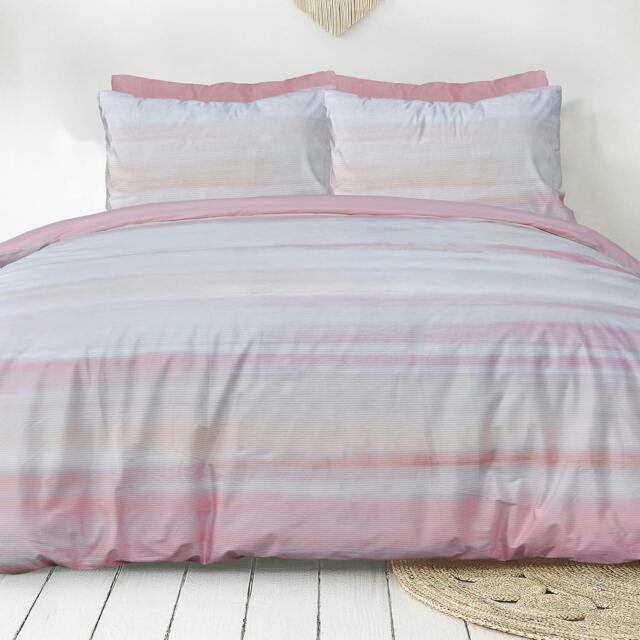 Rackhams Luxury Hotel Quality Reversible Ribbed Velvet Duvet Cover with Pillowcases - Blush - Super King (220cm x 260cm) - image 1