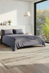 Rackhams Single Duvet Cover and Flat Sheet Set with 1 Pillowcases Solid Color Soft Brushed Fibe Three-Piece Set - Grey - thumbnail 2