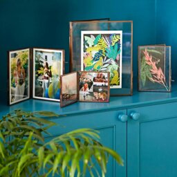 "Rackhams Antique Brass Recycled Glass Folded Double Photo Frame - 10"" x 8""" - thumbnail 2