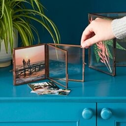 "Rackhams Antique Brass Recycled Glass Folded Double Photo Frame - 10"" x 8""" - thumbnail 6