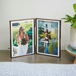 "Rackhams Antique Brass Recycled Glass Folded Double Photo Frame - 10"" x 8""" - thumbnail 5
