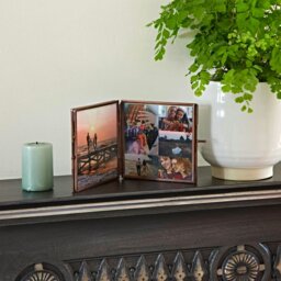 "Rackhams Antique Brass Recycled Glass Folded Double Photo Frame - 10"" x 8""" - thumbnail 3