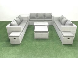 Rackhams Rattan Garden Outdoor Furniture Set 12 Seater Garden Sofa Coffee Table Set with 3 Footstools Side Table Light Grey Mixed - thumbnail 2