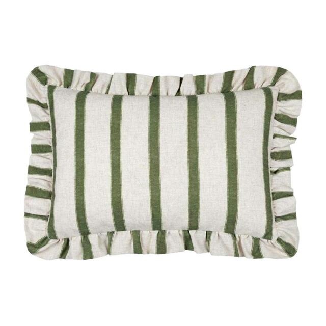 Rackhams Connie Ruffles Striped Cushion Cover - Moss - 35cm x 50cm - Moss - 85% Polyester/15% Linen - image 1