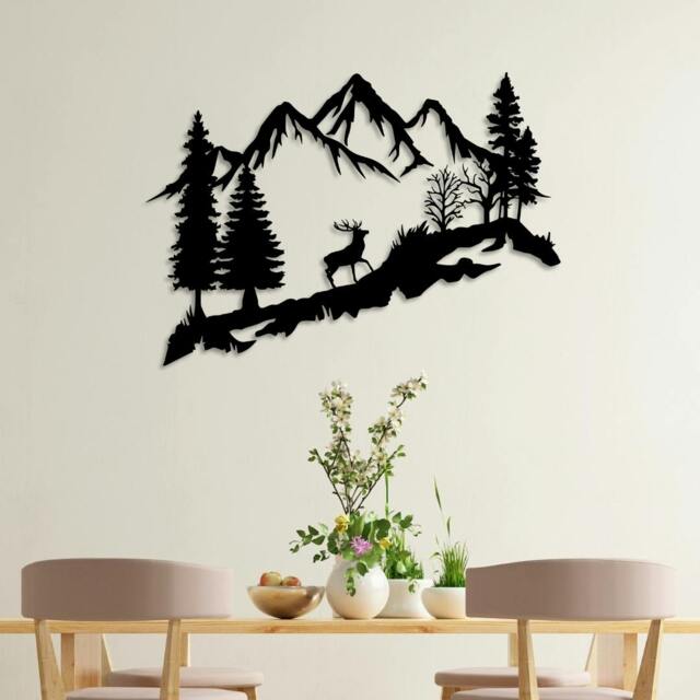 Rackhams Mountain Peak and Forest Silhouette Metal Wall Decor 90 cm - Metal - Black - image 1