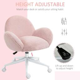 Rackhams Makeup Vanity Chair, Cute Fluffy Desk Chair with Rolling Wheels for Bedroom Living Room, Pink - thumbnail 4