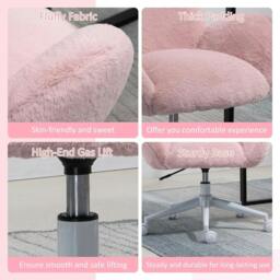 Rackhams Makeup Vanity Chair, Cute Fluffy Desk Chair with Rolling Wheels for Bedroom Living Room, Pink - thumbnail 6