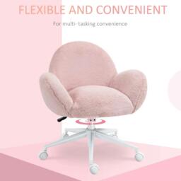 Rackhams Makeup Vanity Chair, Cute Fluffy Desk Chair with Rolling Wheels for Bedroom Living Room, Pink - thumbnail 5