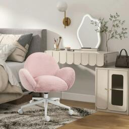 Rackhams Makeup Vanity Chair, Cute Fluffy Desk Chair with Rolling Wheels for Bedroom Living Room, Pink - thumbnail 2