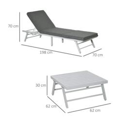 Rackhams 3 Pieces Garden Furniture Sets, 6 Seater Corner Sofa Set with Adjustable Backrest Chase Lounge with Slatted Metal Top Table, Padded Cushion, Grey - thumbnail 3