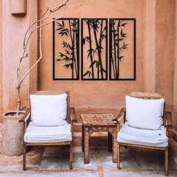 Rackhams Bamboo Three Panel Metal Wall Art – Tropical Indoor & Outdoor Garden Decor - thumbnail 2
