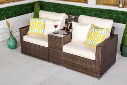 Rackhams Havana 2 Seat Modular Sofa Rattan Garden Bistro Balcony Furniture Set Outdoor Drinks Cooler Table - Brown - 1 - thumbnail 2