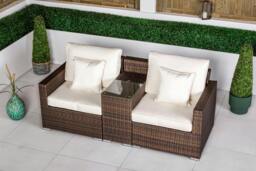 Rackhams Havana 2 Seat Modular Sofa Rattan Garden Bistro Balcony Furniture Set Outdoor Drinks Cooler Table - Brown - 1 - thumbnail 4