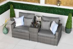 Rackhams Havana 2 Seat Modular Sofa Rattan Garden Bistro Balcony Furniture Set Outdoor Drinks Cooler Table - Brown - 1 - thumbnail 6