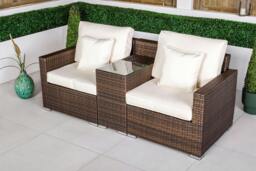 Rackhams Havana 2 Seat Modular Sofa Rattan Garden Bistro Balcony Furniture Set Outdoor Drinks Cooler Table - Brown - 1 - thumbnail 3