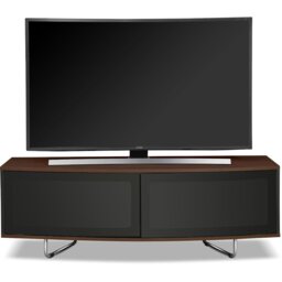 "Rackhams Caru Gloss Black and Walnut Beam-Thru Remote Friendly Super-Contemporary ""D"" Shape Design 32""-65"" LED/OLED/LCD TV Cabinet" - thumbnail 2