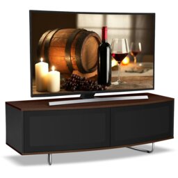 "Rackhams Caru Gloss Black and Walnut Beam-Thru Remote Friendly Super-Contemporary ""D"" Shape Design 32""-65"" LED/OLED/LCD TV Cabinet"