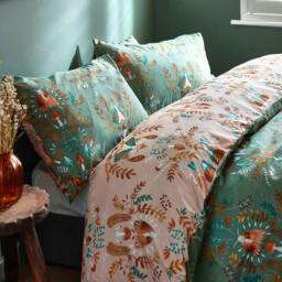 Rackhams Luna Wood Duvet Cover Set - Fern Green - Single - Fern Green - 50% Cotton/50% Polyester - thumbnail 2