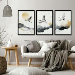 Rackhams Art For Huge Wall - Set of 3 Asian Inspired Wall art Prints - A2 16.54 x 23.39 in / 42 x 59.4 cm - Satin Photo paper 280 gsm - Oak Frame - thumbnail 3