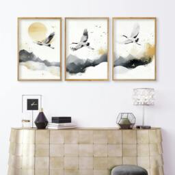 Rackhams Art For Huge Wall - Set of 3 Asian Inspired Wall art Prints - A2 16.54 x 23.39 in / 42 x 59.4 cm - Satin Photo paper 280 gsm - Oak Frame - thumbnail 5