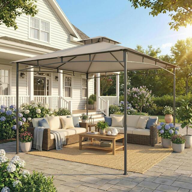 Rackhams 3 x 3 m Gazebo, Outdoor Gazebo Canopy with 2-Tier Roof - 300L x 300W x 285H cm - Gazebo - Khaki - image 1