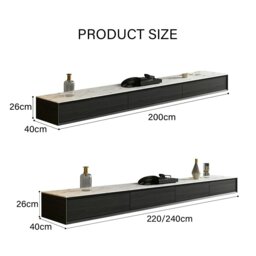 Rackhams Vasagle Living Room Set, Vasagle TV Stand With Coffee Table, Sintered Stone - Grey Tops - 220cm( Black Wood + White Top ) - No - thumbnail 6