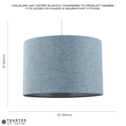 Rackhams Contemporary and Sleek Blue Nova Plain Linen Fabric Drum Lamp Shade 60w Maximum - thumbnail 6