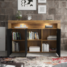 Rackhams Contemporary 155cm Sideboard TV Stand Cupboard Cabinet – Black Matt Doors & Free LED - 155cm  - Oak Matt Body & Oak Matt Doors -  MDF/Chipboard - thumbnail 3