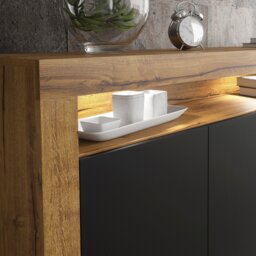 Rackhams Contemporary 155cm Sideboard TV Stand Cupboard Cabinet – Black Matt Doors & Free LED - 155cm  - Oak Matt Body & Oak Matt Doors -  MDF/Chipboard - thumbnail 4