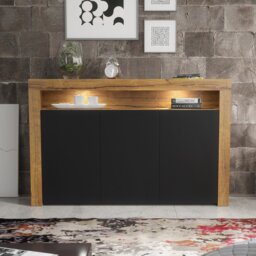 Rackhams Contemporary 155cm Sideboard TV Stand Cupboard Cabinet – Black Matt Doors & Free LED - 155cm  - Oak Matt Body & Oak Matt Doors -  MDF/Chipboard - thumbnail 2
