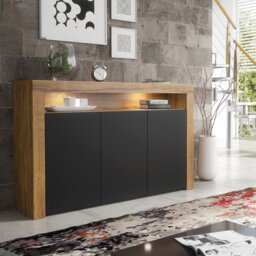 Rackhams Contemporary 155cm Sideboard TV Stand Cupboard Cabinet – Black Matt Doors & Free LED - 155cm  - Oak Matt Body & Oak Matt Doors -  MDF/Chipboard - thumbnail 5