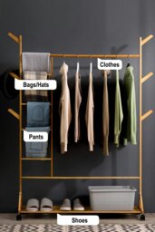 Rackhams Stylish Bamboo Clothes Rack with Bottom Shelf Versatile Shoe and Clothing Organizer - Natural - thumbnail 3