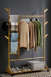 Rackhams Stylish Bamboo Clothes Rack with Bottom Shelf Versatile Shoe and Clothing Organizer - Natural